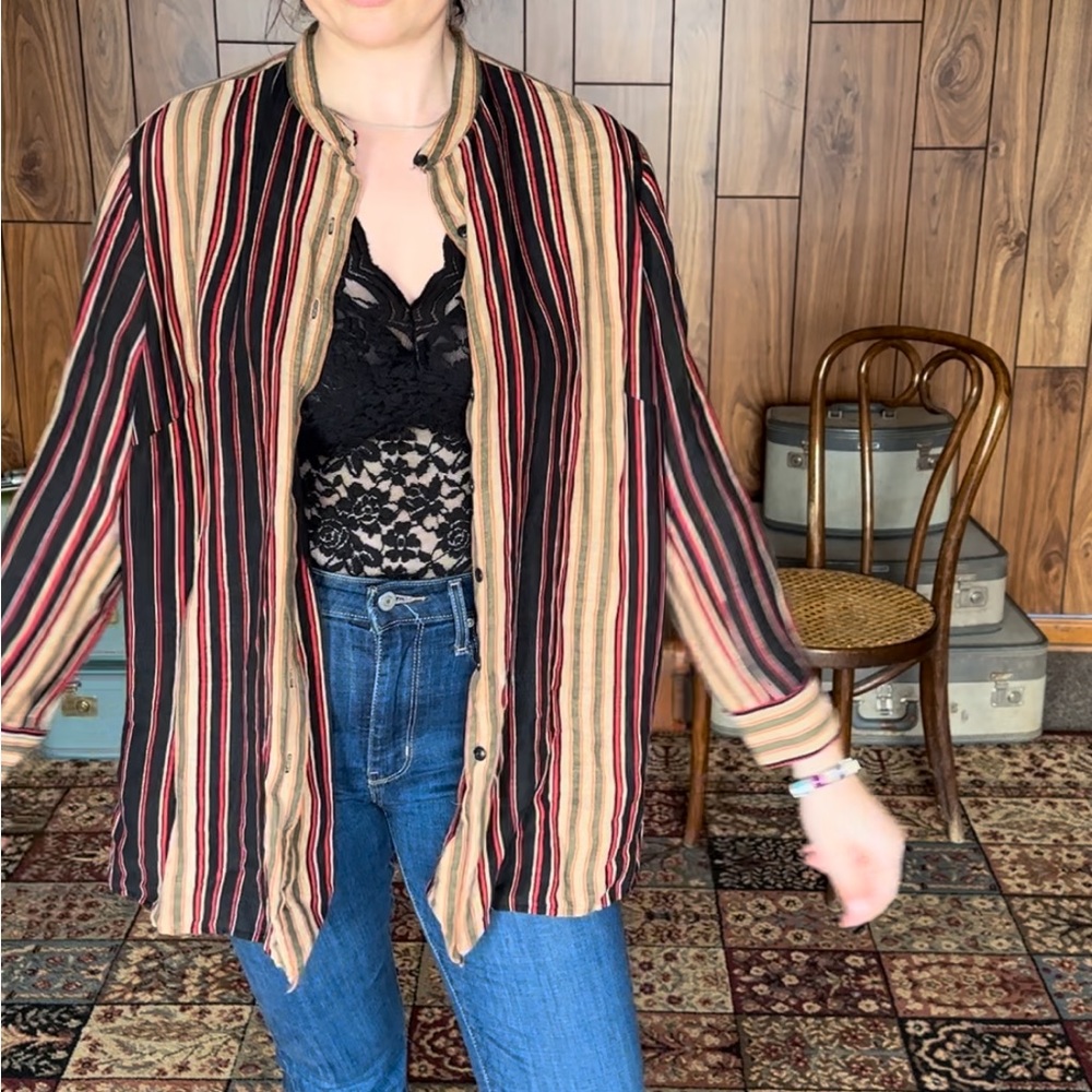 Lauren by Ralph Lauren Silk Linen Blend Button Down Women's Multicolor Stripe